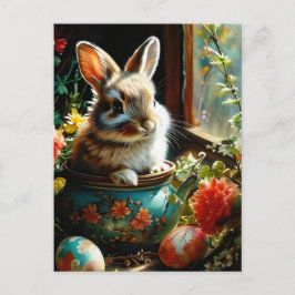 Postal Easterbunco con huevos pintados y flores