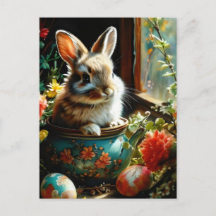Postal Easterbunco con huevos pintados y flores