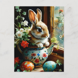 Postal Easterbunny con huevos pintados floros