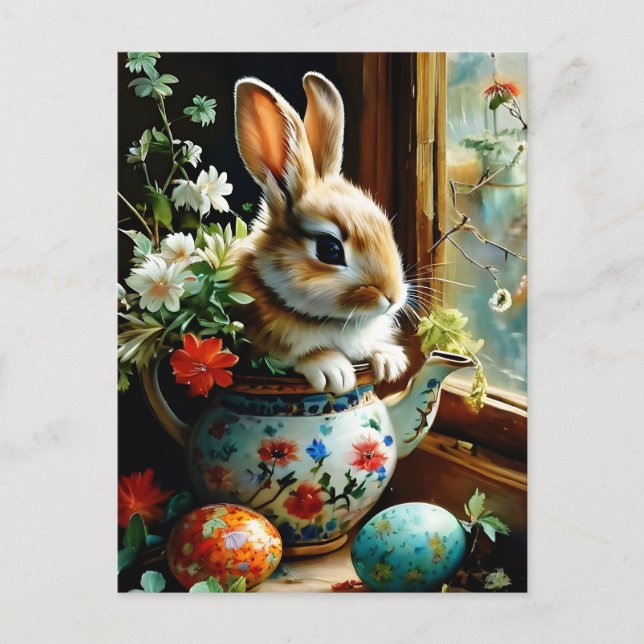 Postal Easterbunny con huevos pintados floros (Anverso)