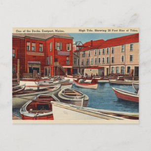Postal Eastport, Maine, alta marea, barcos en puerto