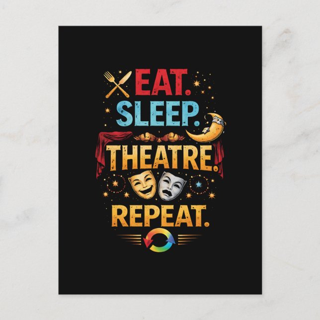 Postal Eat, Sleep, Theatre, Repeat (Anverso)