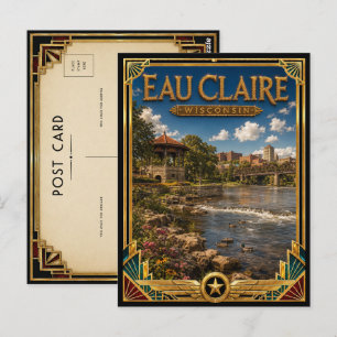 Postal Eau Claire Wisconsin Arte Deco Vintage Edad Dorada