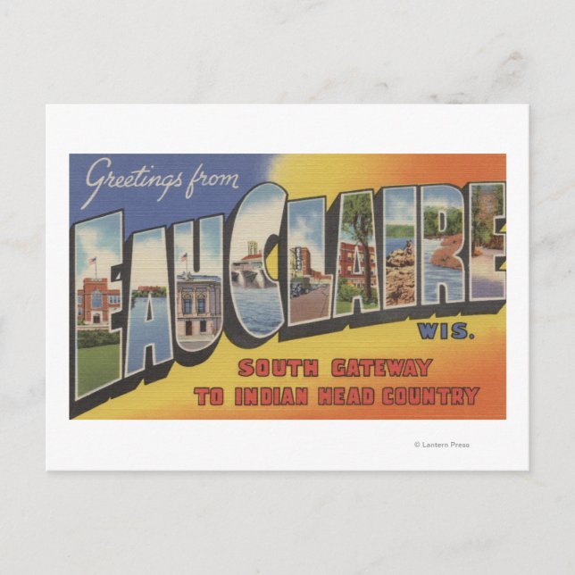 Postal Eau Claire, Wisconsin - Escenas de letras grandes (Anverso)