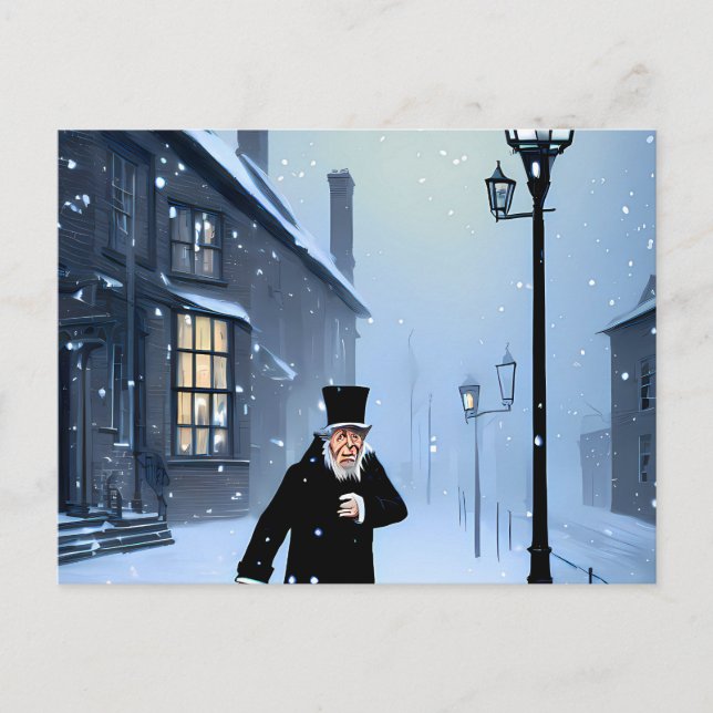 Postal Ebenezer Scrooge Snowy Victorian Street (Anverso)