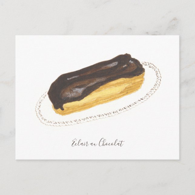 Postal Éclair au Chocolat acuarela (Anverso)