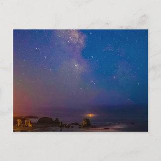 Postal Eclipse lunar y Vía Láctea | Bandon Beach, Oregon