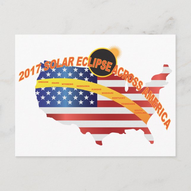 Postal Eclipse solar total 2017 en todo el mapa de Estado (Anverso)