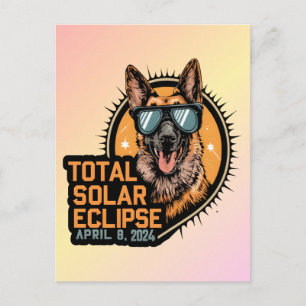 Postal Eclipse solar total abril 2024 Perro pastor alemán