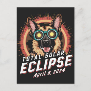 Postal Eclipse solar total abril 2024 Perro pastor alemán