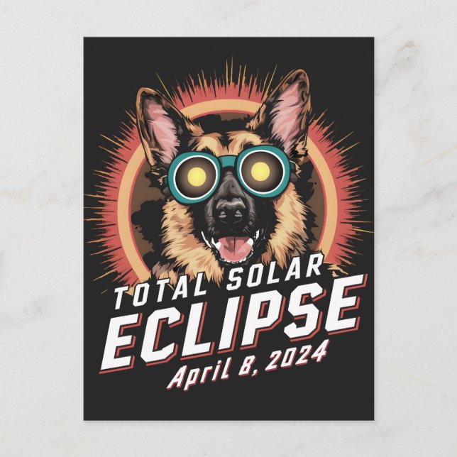Postal Eclipse solar total abril 2024 Perro pastor alemán (Anverso)