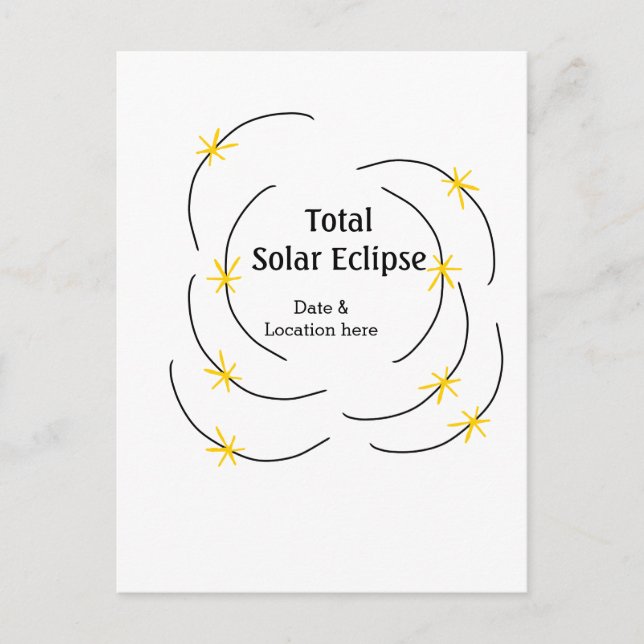 Postal Eclipse solar total añadir ubicación de fecha mita (Anverso)