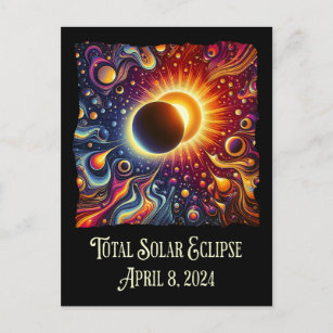 Postal Eclipse total 2024 Retro Groovy 60's 70's Vibe