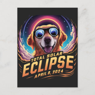Postal Eclipse Total de Sol 2024 Amante de Golden Retriev