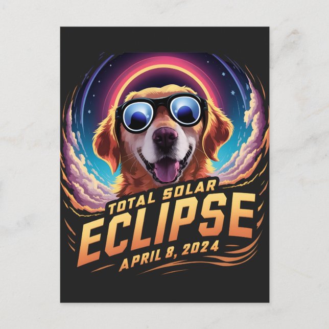 Postal Eclipse Total de Sol 2024 Amante de Golden Retriev (Anverso)