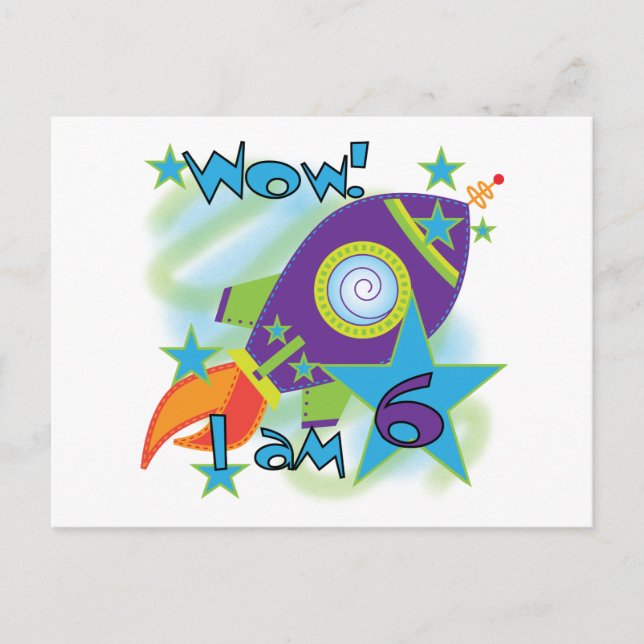 Postal Eco de cohetes 6ª camisetas de cumpleaños y regalo (Anverso)