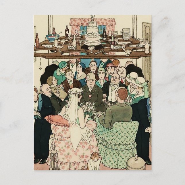 Postal “Economía del espacio” de W Heath Robinson (Anverso)