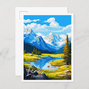 Postal Ecrins France vintage travel ilustracion