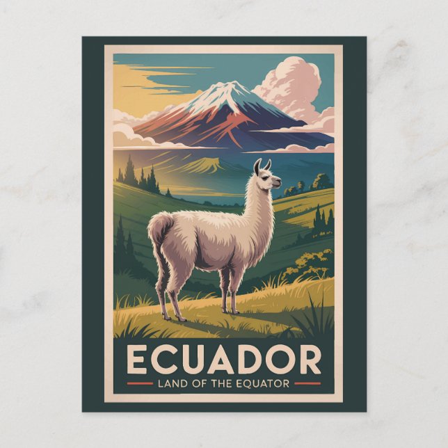 Postal Ecuador Llama Ilustracion Viaje de arte (Anverso)