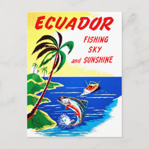 Postal Ecuador, pesca y sol, viajes vintage