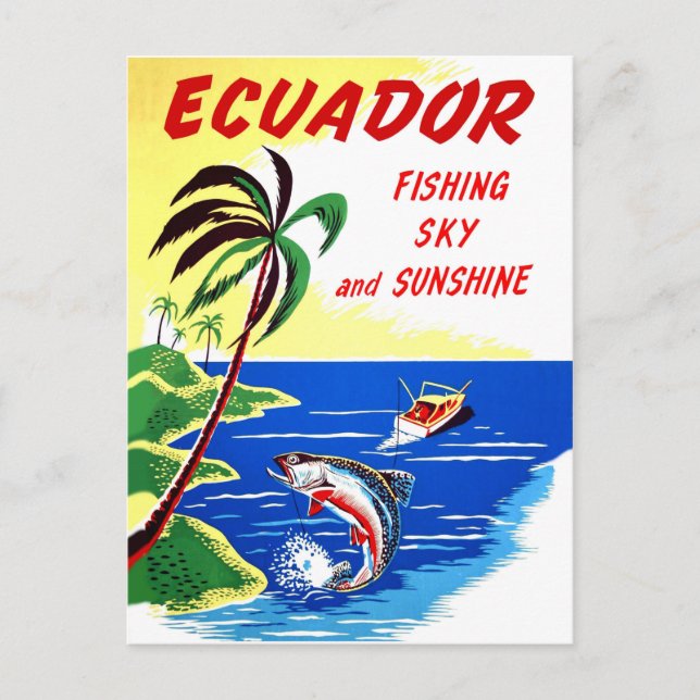 Postal Ecuador, pesca y sol, viajes vintage (Anverso)