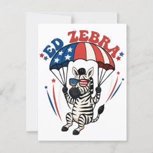 Postal Ed Zebra Feliz 4 De Julio Bandera Patriótica Estad