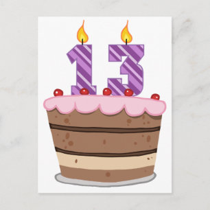 Postal Edad 13 en el pastel de cumpleaños