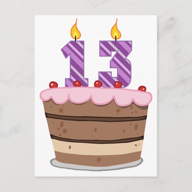 Postal Edad 13 en el pastel de cumpleaños (Anverso)
