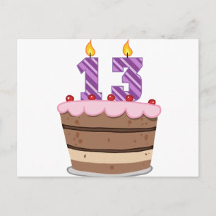 Postal Edad 13 en el pastel de cumpleaños