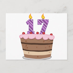 Postal Edad 17 en el pastel de cumpleaños