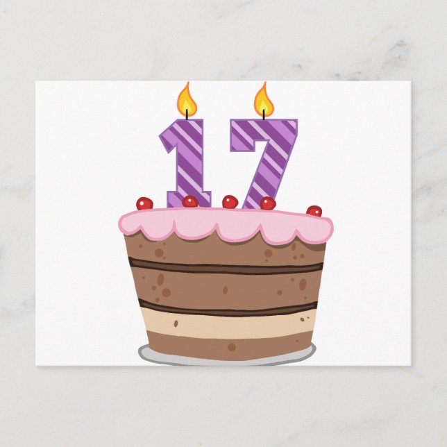 Postal Edad 17 en el pastel de cumpleaños (Anverso)