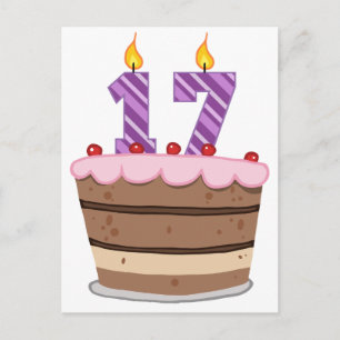 Postal Edad 17 en el pastel de cumpleaños