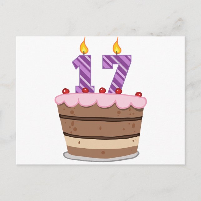 Postal Edad 17 en el pastel de cumpleaños (Anverso)