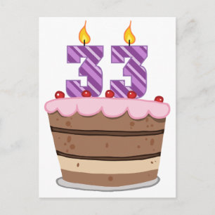 Postal Edad 33 en el pastel de cumpleaños