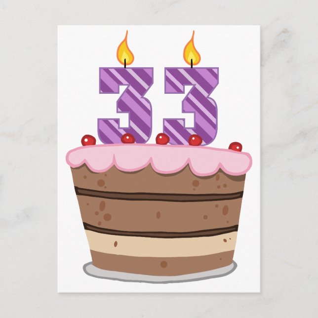 Postal Edad 33 en el pastel de cumpleaños (Anverso)