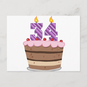 Postal Edad 34 en el pastel de cumpleaños