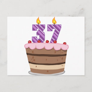 Postal Edad 37 en el pastel de cumpleaños