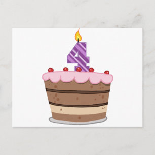 Postal Edad 4 en el pastel de cumpleaños