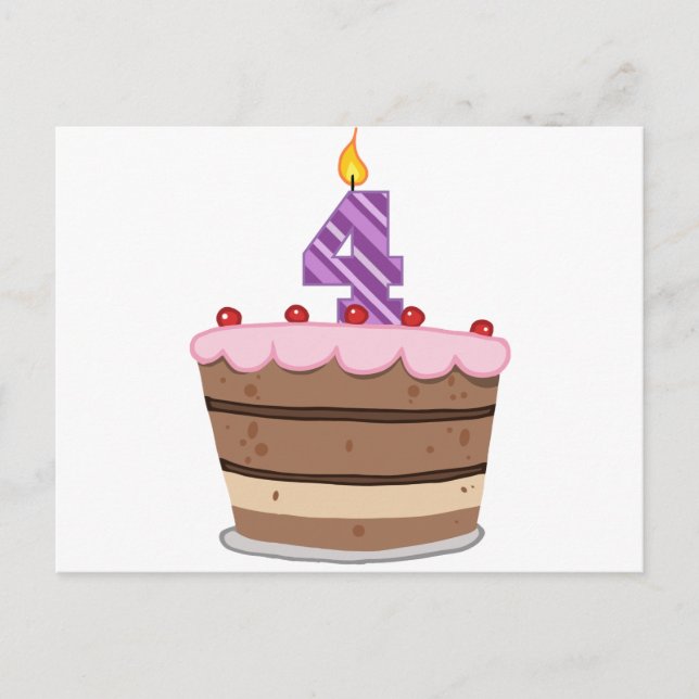 Postal Edad 4 en el pastel de cumpleaños (Anverso)