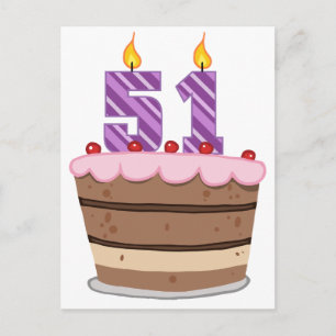 Postal Edad 51 en pastel de cumpleaños