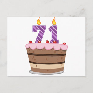 Postal Edad 71 en el pastel de cumpleaños