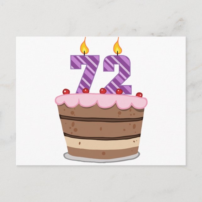 Postal Edad 72 en el pastel de cumpleaños (Anverso)