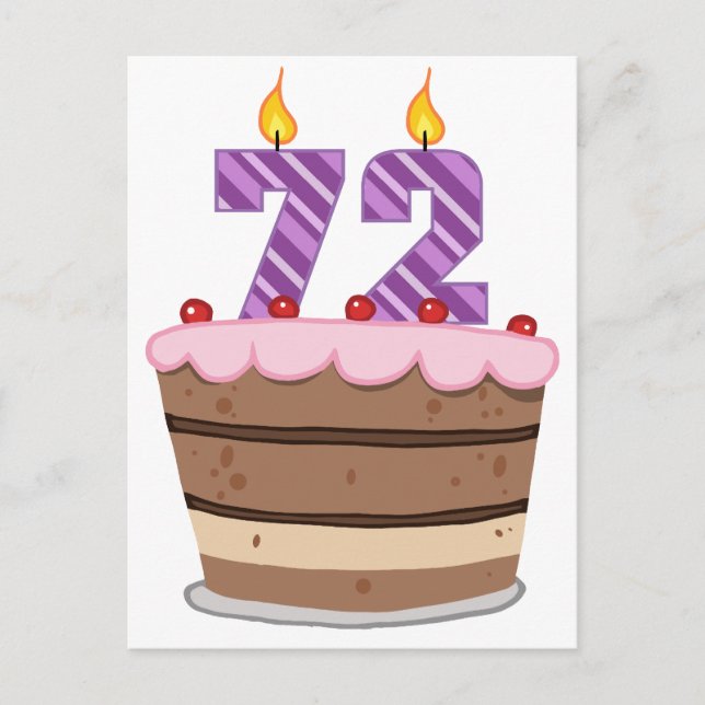 Postal Edad 72 en pastel de cumpleaños (Anverso)