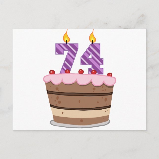 Postal Edad 74 en el pastel de cumpleaños (Anverso)