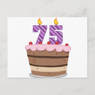 Postal Edad 75 en el pastel de cumpleaños