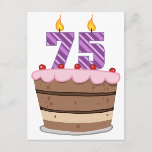 Postal Edad 75 en el pastel de cumpleaños
