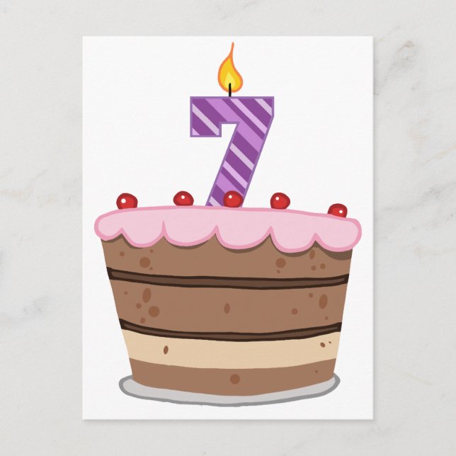 Postal Edad 7 en el pastel de cumpleaños (Anverso)