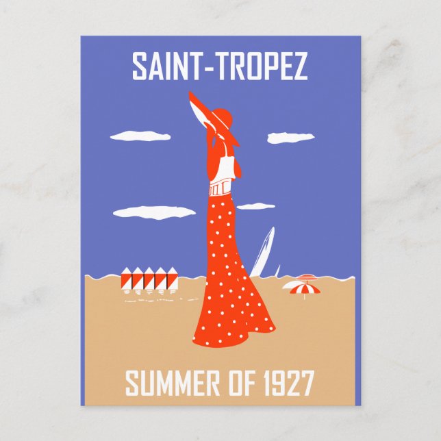 Postal Edad de jazz retro Saint Tropez playa de verano (Anverso)