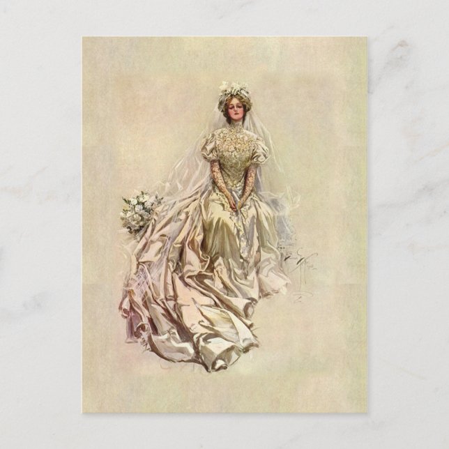 Postal Edad de oro 1902 ~ Hermosa novia (Anverso)
