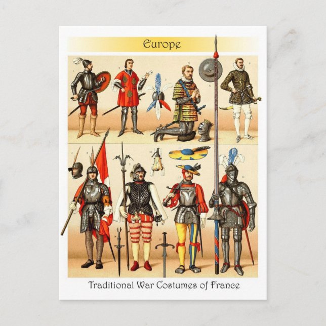 Postal Edad Media Costumbres de guerra tradicionales de F (Anverso)